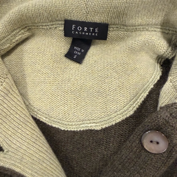 Forte Cashmere Olive and Cream Women's Sweater - Picture 4 of 5